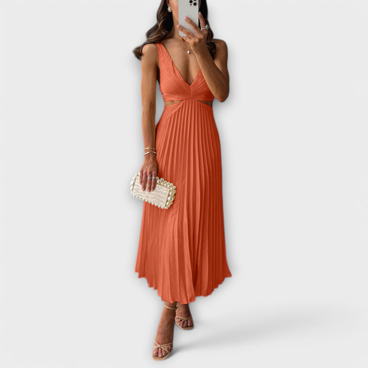 Elegant Midi Evening Dress with Pleating