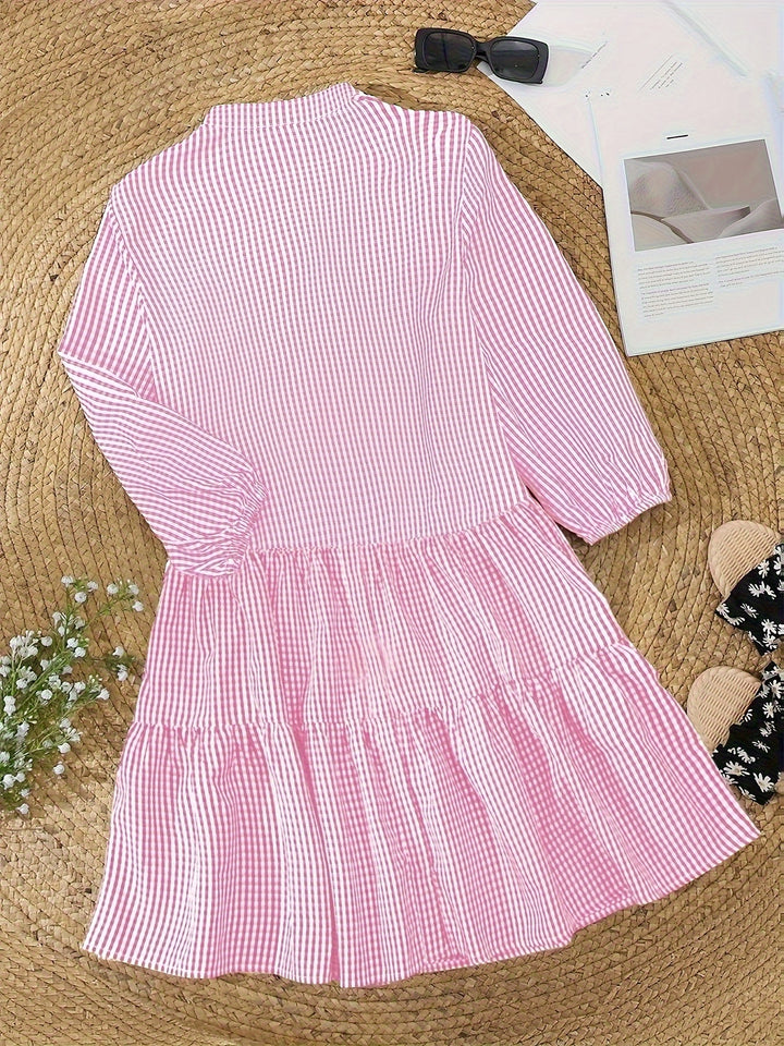Holly – Gingham Button-Front Tiered Dress