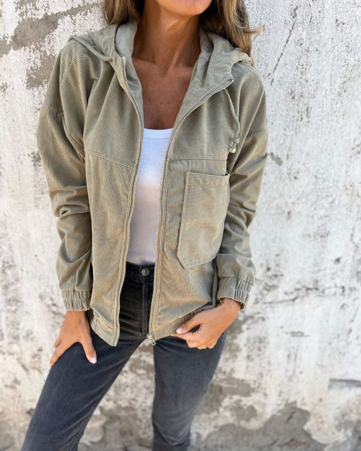 Tahlia – Cord Zip-Up Hooded Jacket