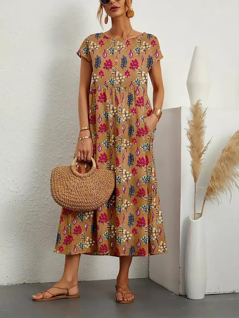 Ashlyn – Floral Cap Sleeve Midi Dress