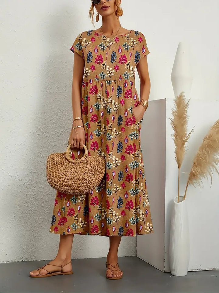 Ashlyn – Floral Cap Sleeve Midi Dress