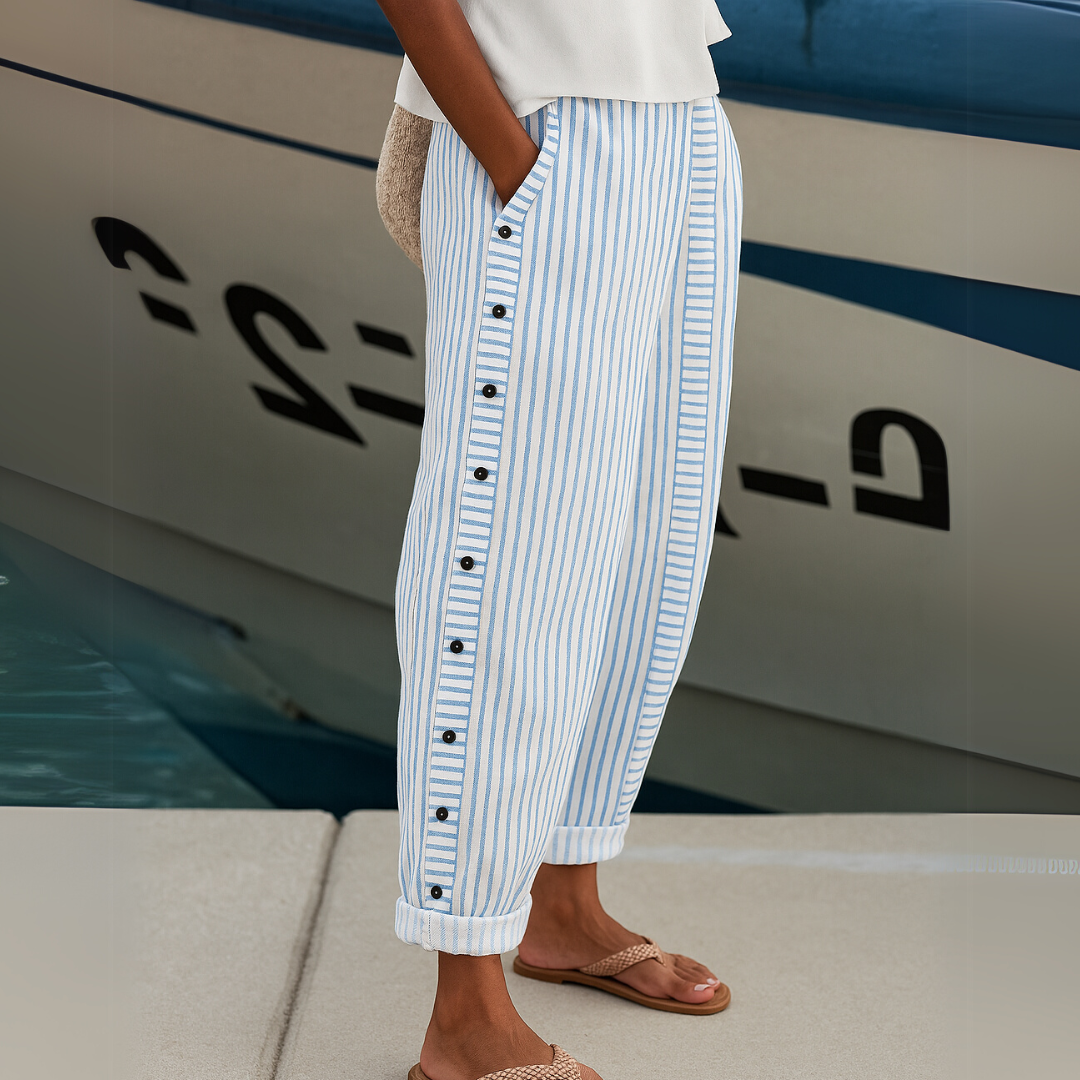 Caitlin - Stylish Striped Button Pants