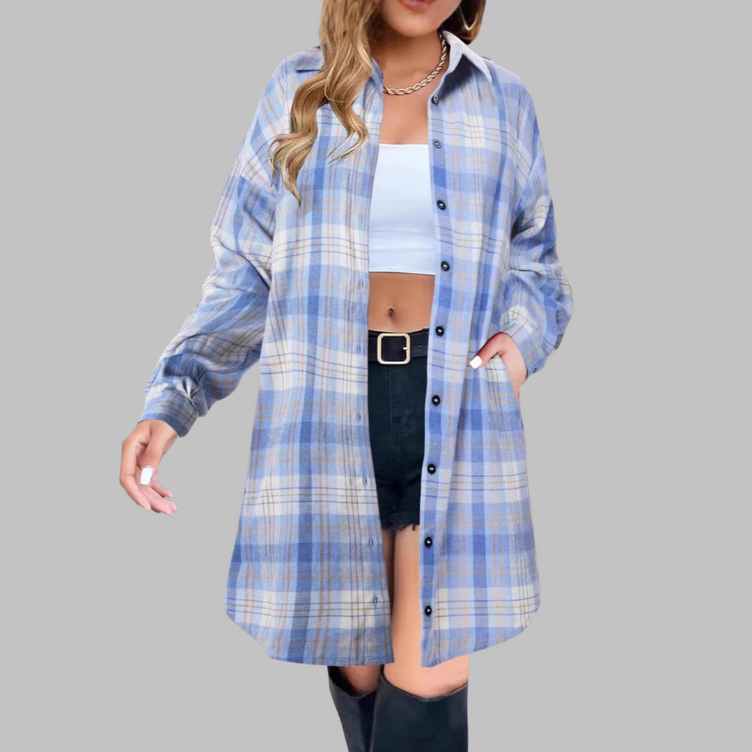 Lowanna – Oversized Plaid Shirt Dress
