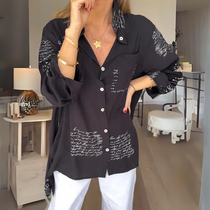 Keirra – Script Print Button-Up Shirt