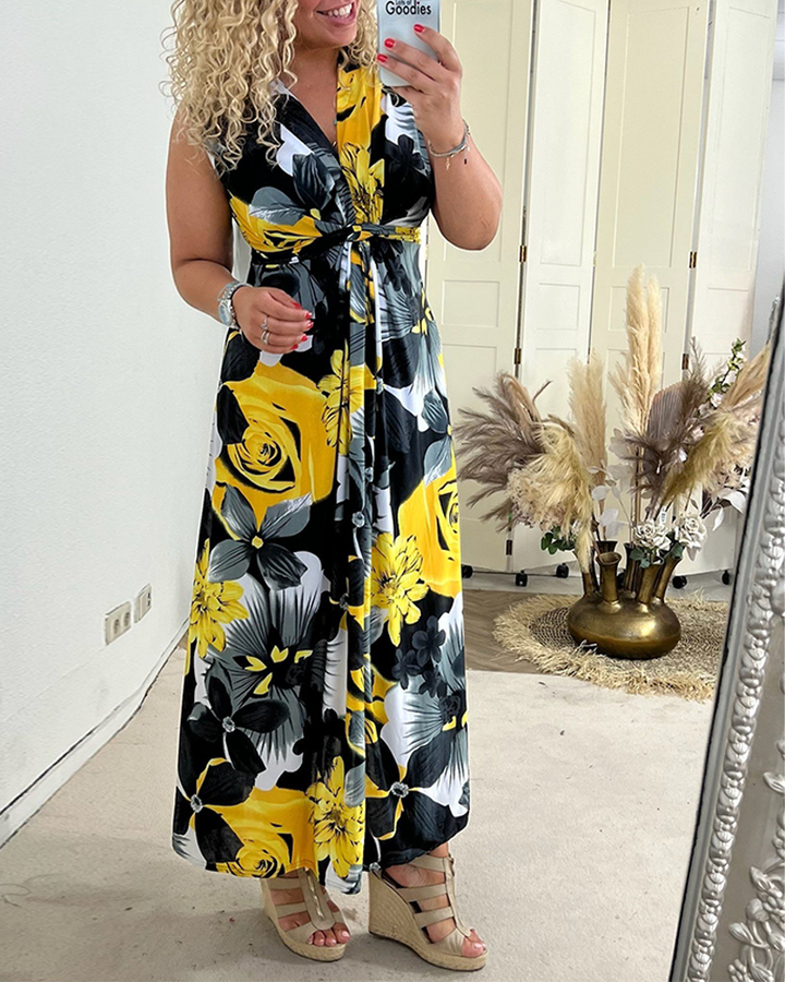 Svea - Sleeveless Pleated Dress With Floral Print