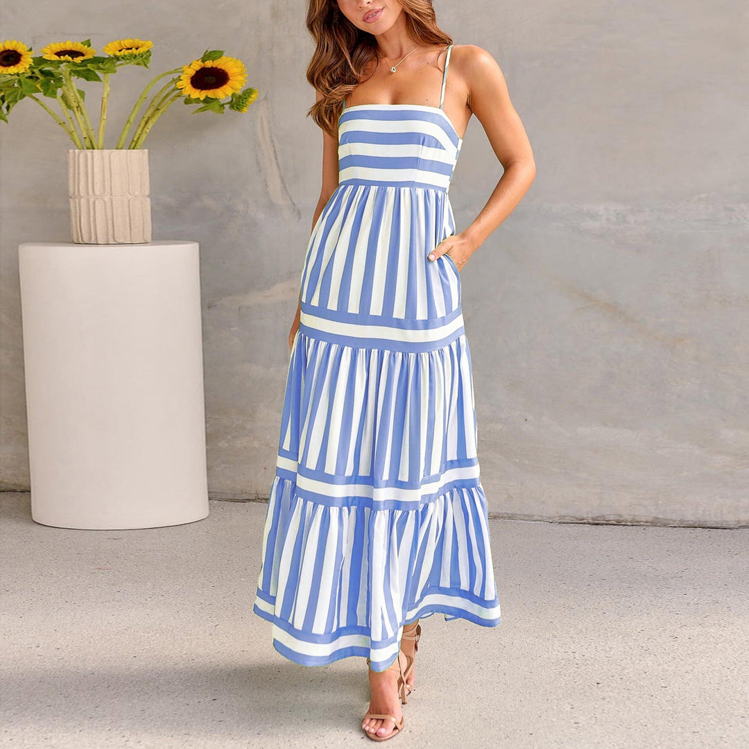 Marisol - Striped Maxi Dress With Straps And Pockets