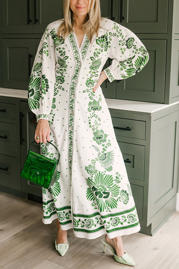 Selena – Floral Print Maxi Shirt Dress