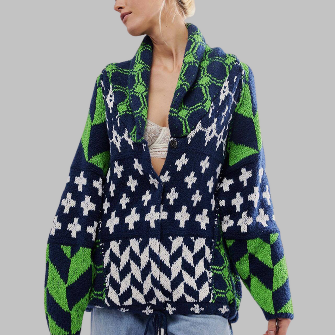 Noosa - Vintage Button Down Collar Long Sleeve Oversized Cardigan