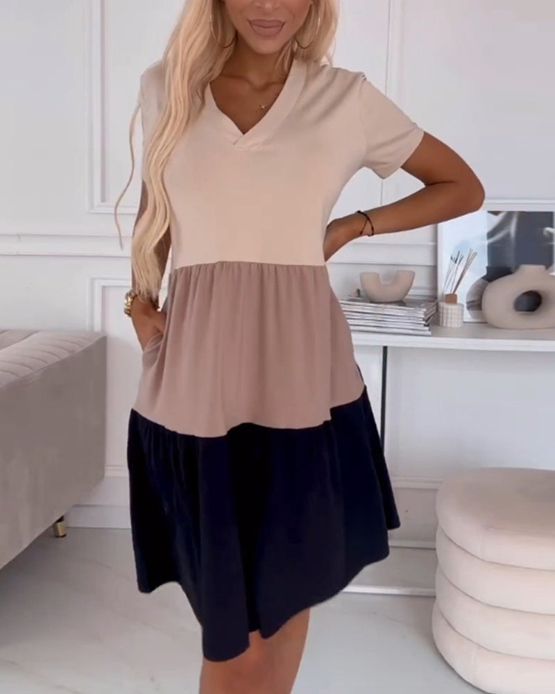 Alva - Colour Block Casual Dress With Short Sleeves