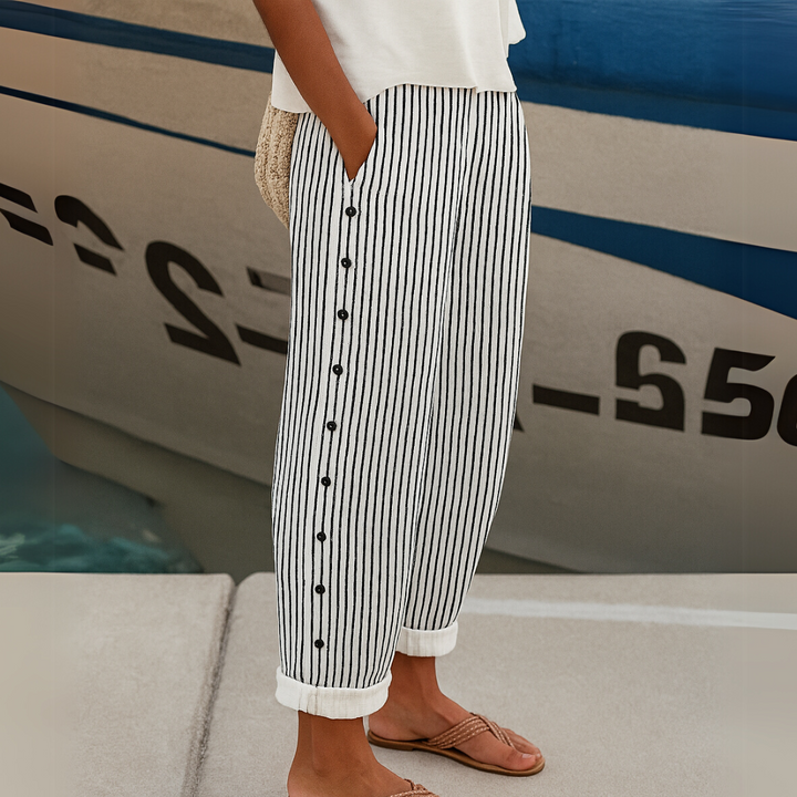 Caitlin - Stylish Striped Button Pants