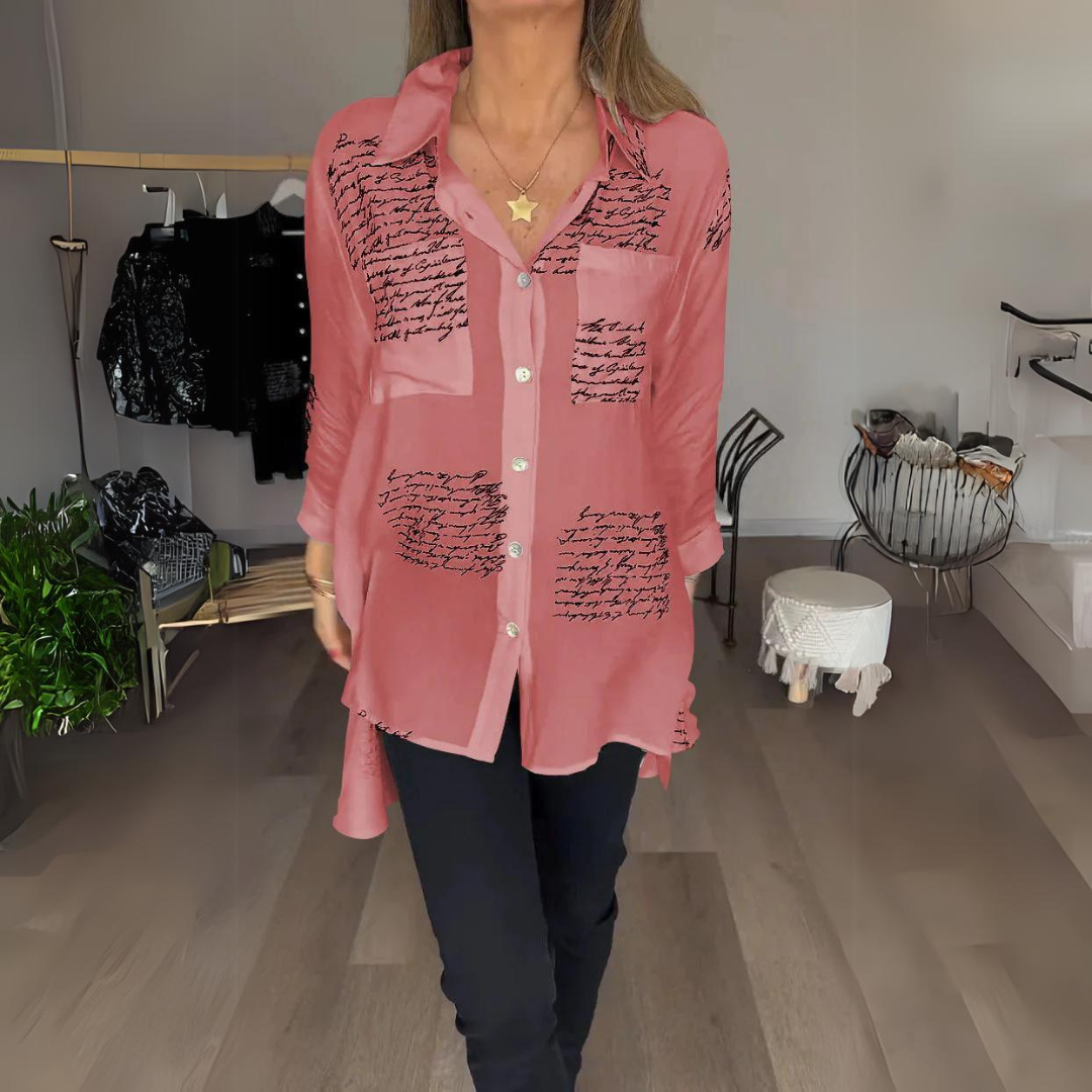 Keirra – Script Print Button-Up Shirt