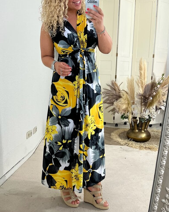 Svea - Sleeveless Pleated Dress With Floral Print