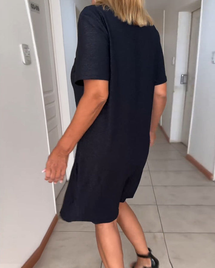 Els - Dress With Short Sleeves And V-Neckline