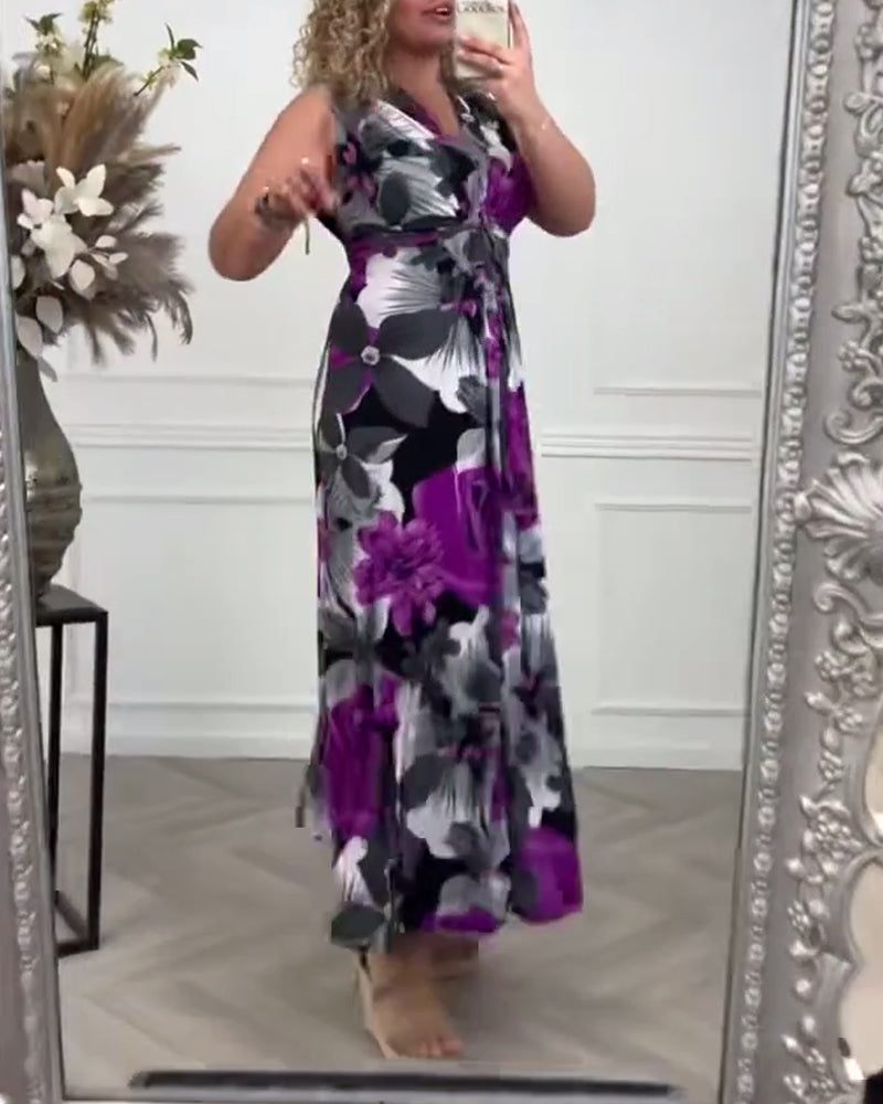Svea - Sleeveless Pleated Dress With Floral Print