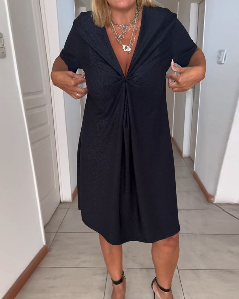 Els - Dress With Short Sleeves And V-Neckline