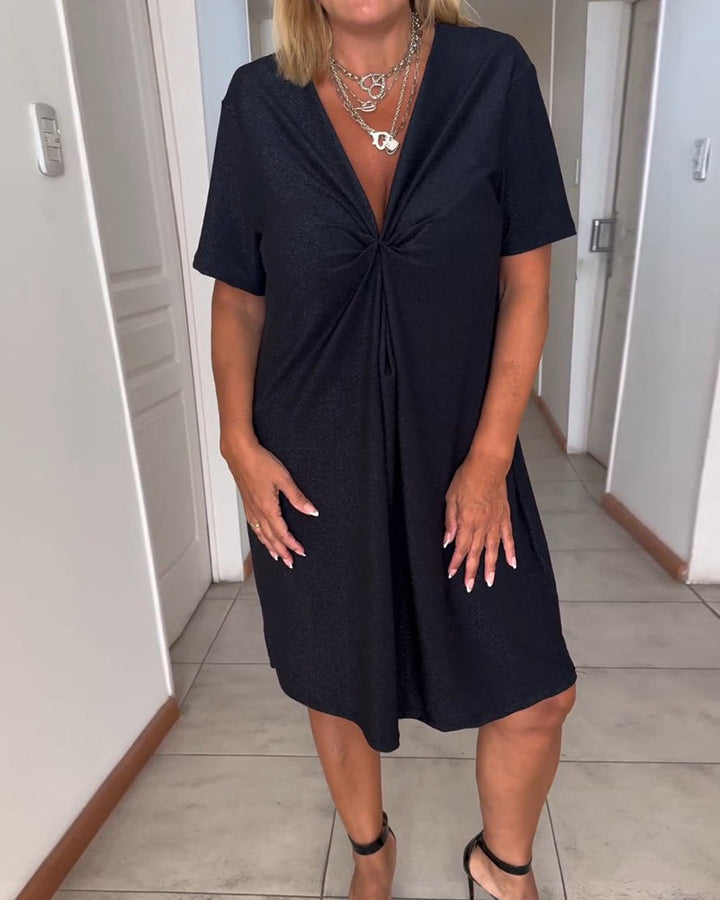 Els - Dress With Short Sleeves And V-Neckline