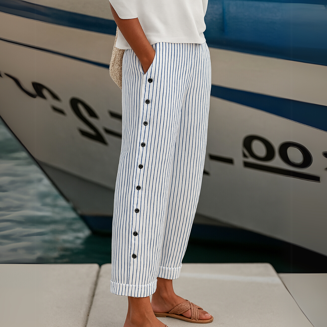 Caitlin - Stylish Striped Button Pants