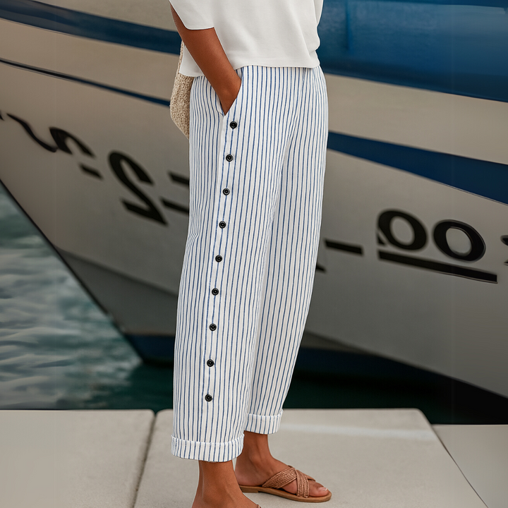 Caitlin - Stylish Striped Button Pants