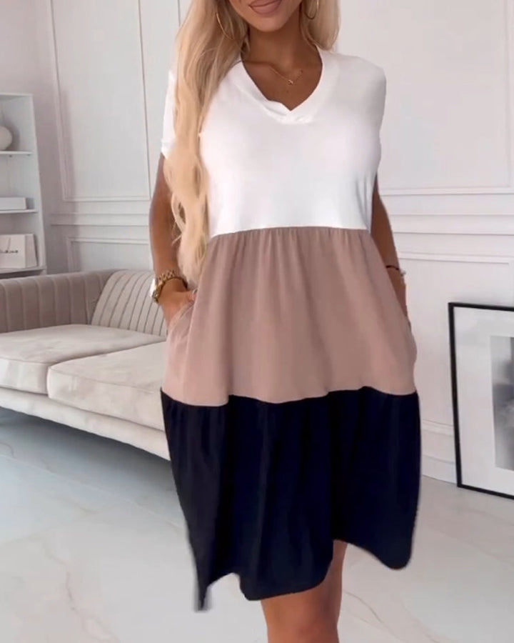 Alva - Colour Block Casual Dress With Short Sleeves