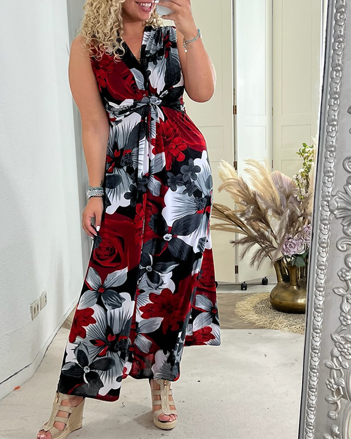 Svea - Sleeveless Pleated Dress With Floral Print