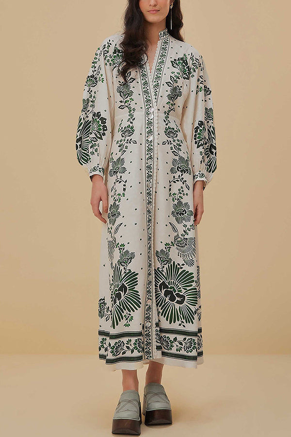 Selena – Floral Print Maxi Shirt Dress