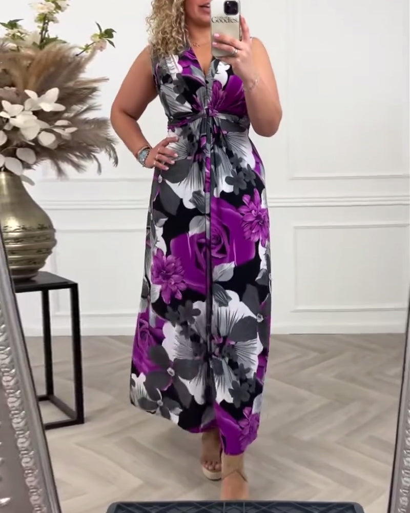 Svea - Sleeveless Pleated Dress With Floral Print