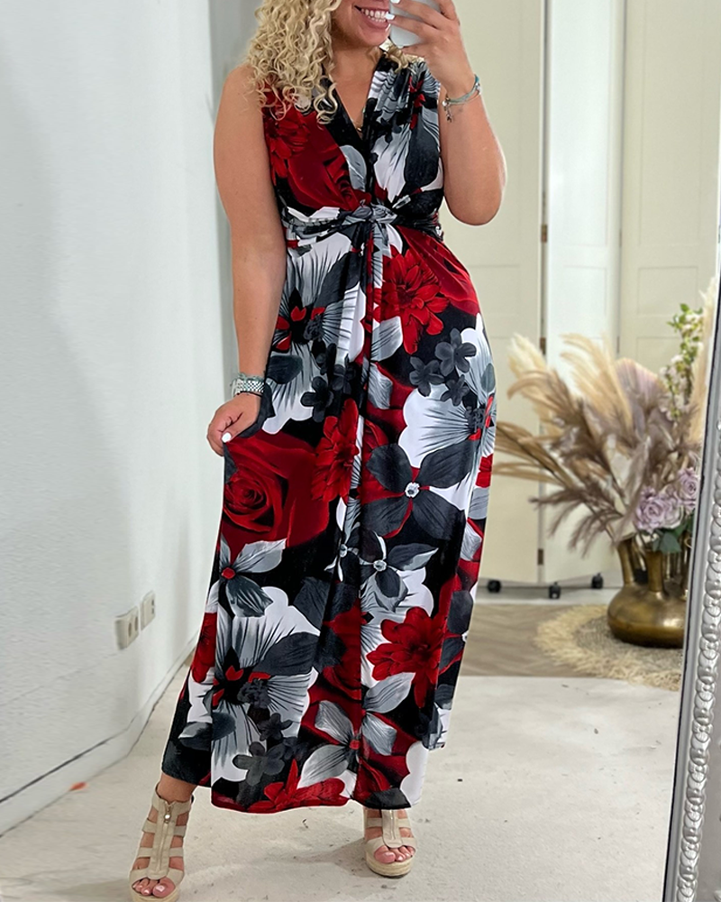 Svea - Sleeveless Pleated Dress With Floral Print
