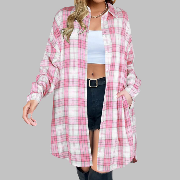 Lowanna – Oversized Plaid Shirt Dress