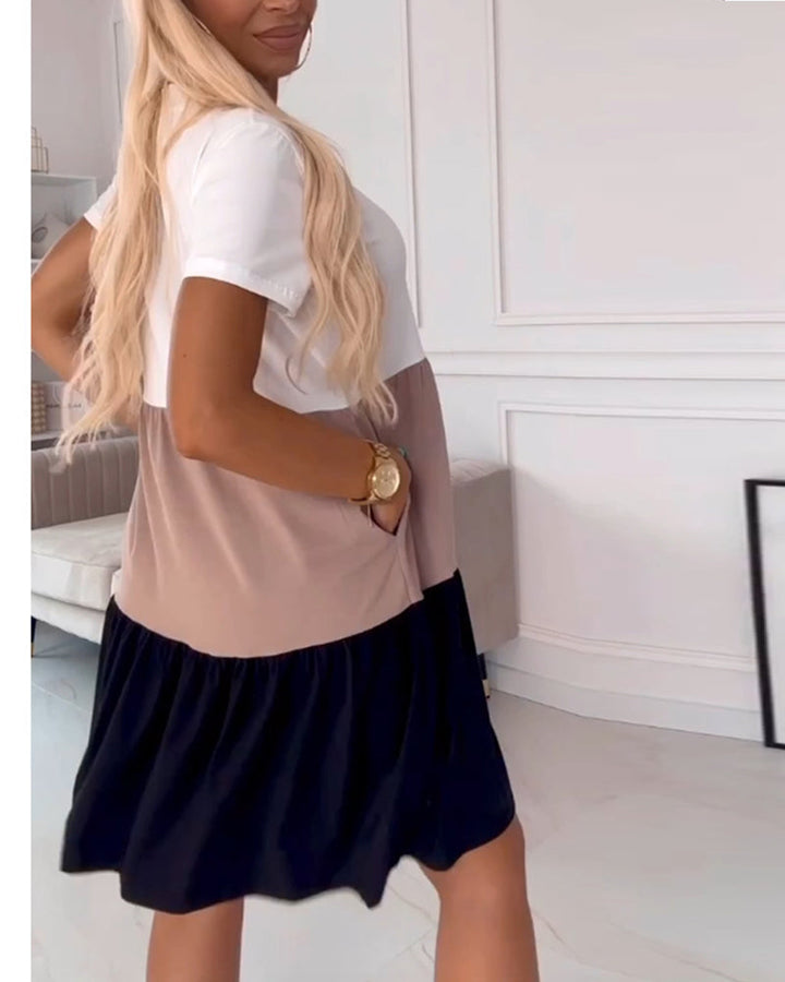 Alva - Colour Block Casual Dress With Short Sleeves