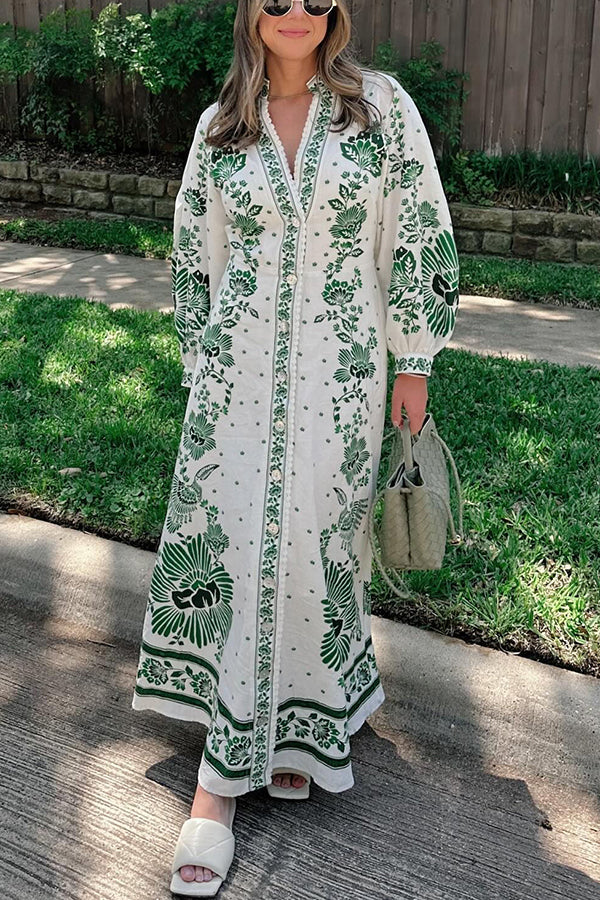 Selena – Floral Print Maxi Shirt Dress