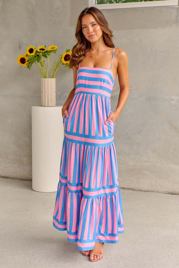 Marisol - Striped Maxi Dress With Straps And Pockets