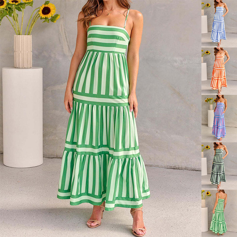 Marisol - Striped Maxi Dress With Straps And Pockets