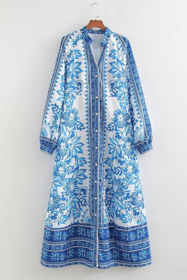 Selena – Floral Print Maxi Shirt Dress