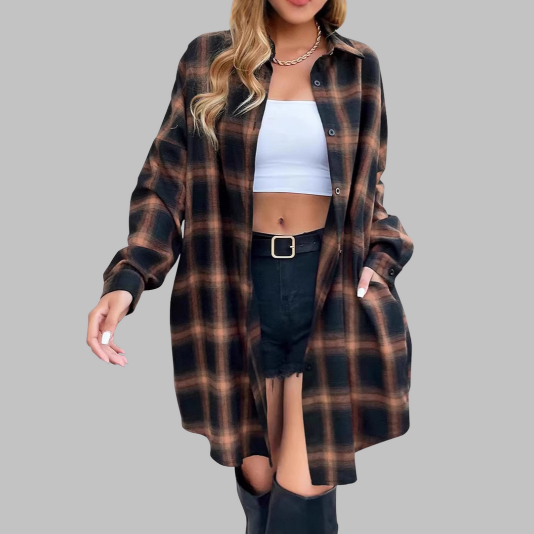 Lowanna – Oversized Plaid Shirt Dress