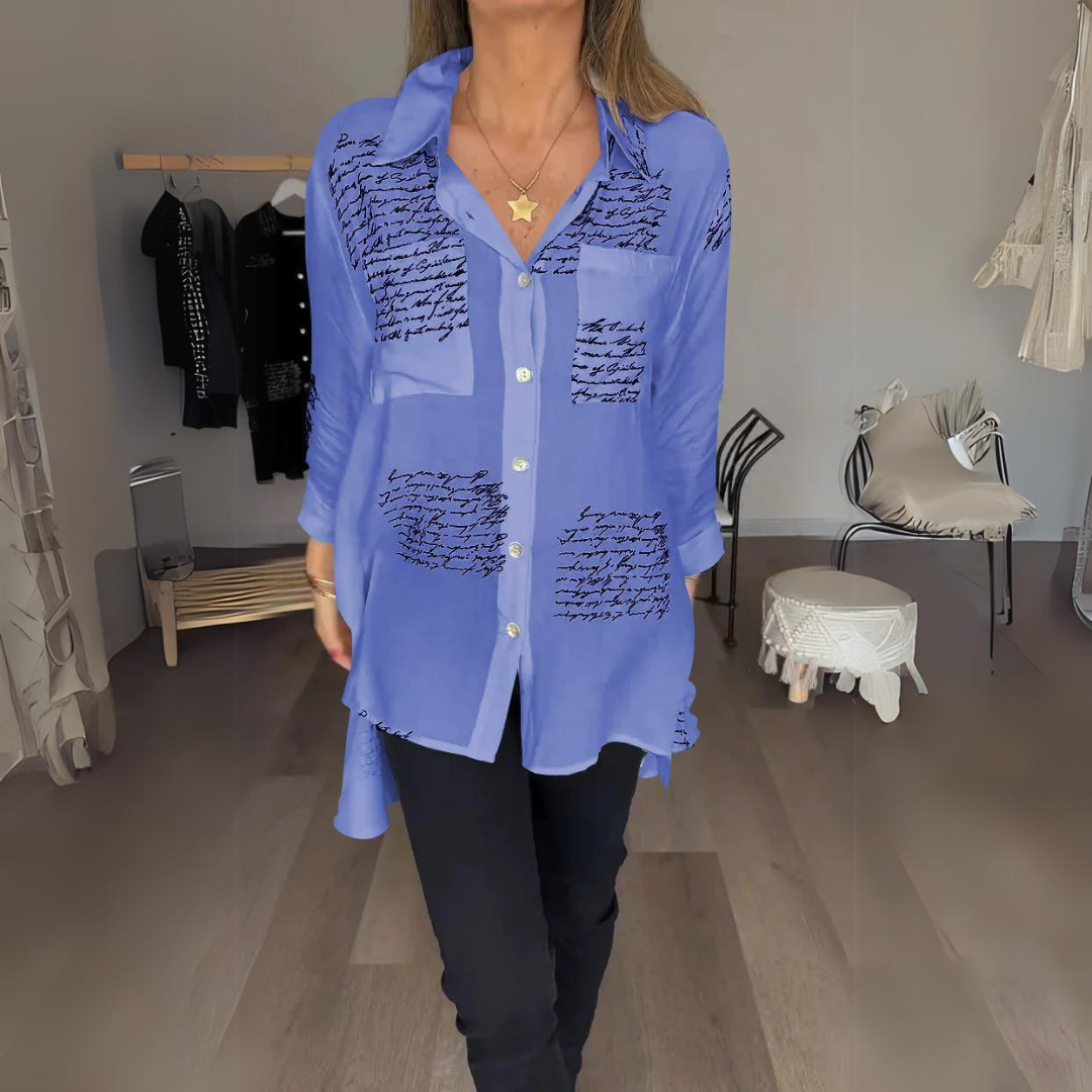 Keirra – Script Print Button-Up Shirt