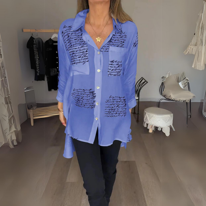 Keirra – Script Print Button-Up Shirt