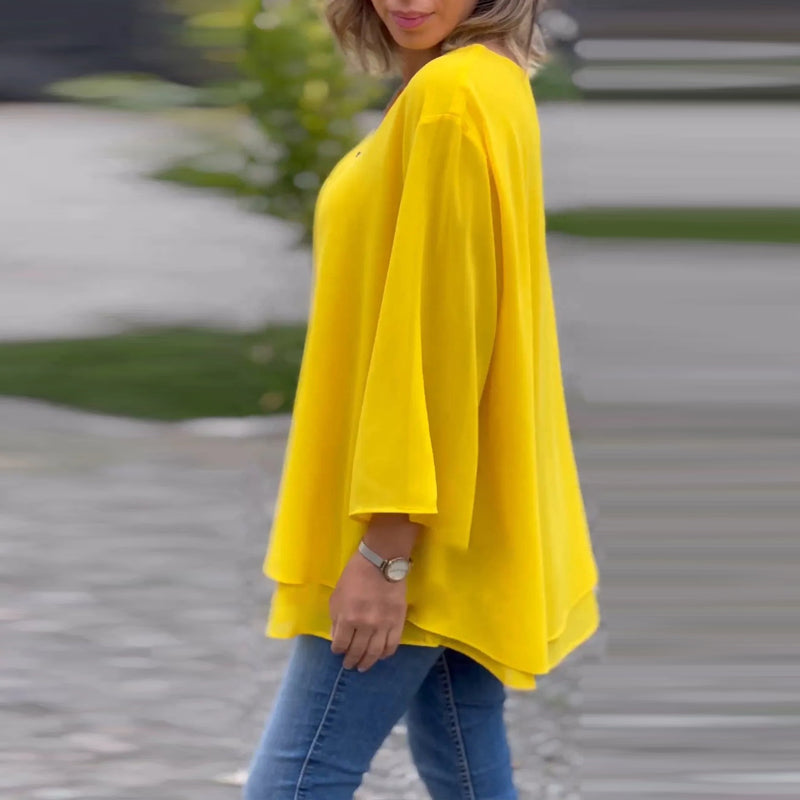 Hyacinth - V-Neck Flowy Zipped Top