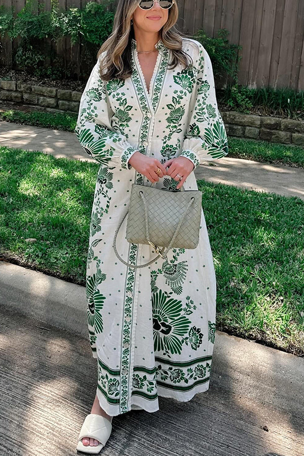 Selena – Floral Print Maxi Shirt Dress
