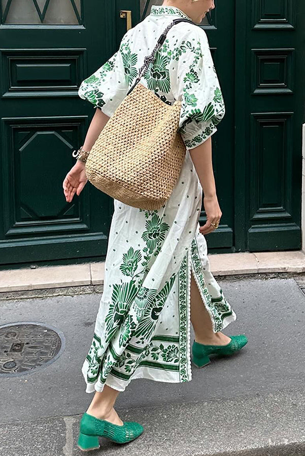 Selena – Floral Print Maxi Shirt Dress