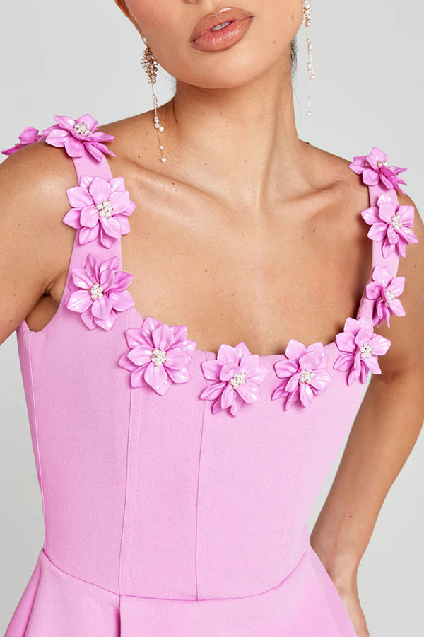 Cindy - Feminine Mini Dress With Floral Appliqués