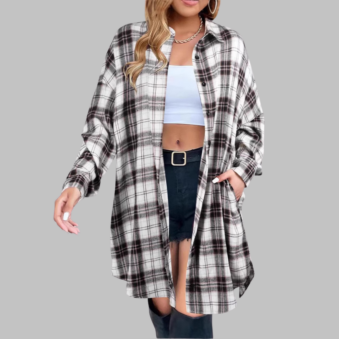 Lowanna – Oversized Plaid Shirt Dress