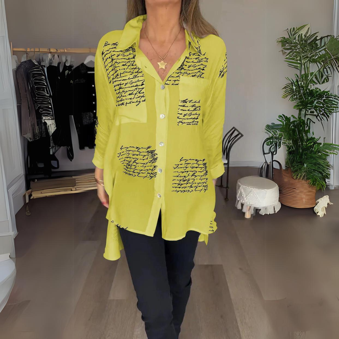 Keirra – Script Print Button-Up Shirt