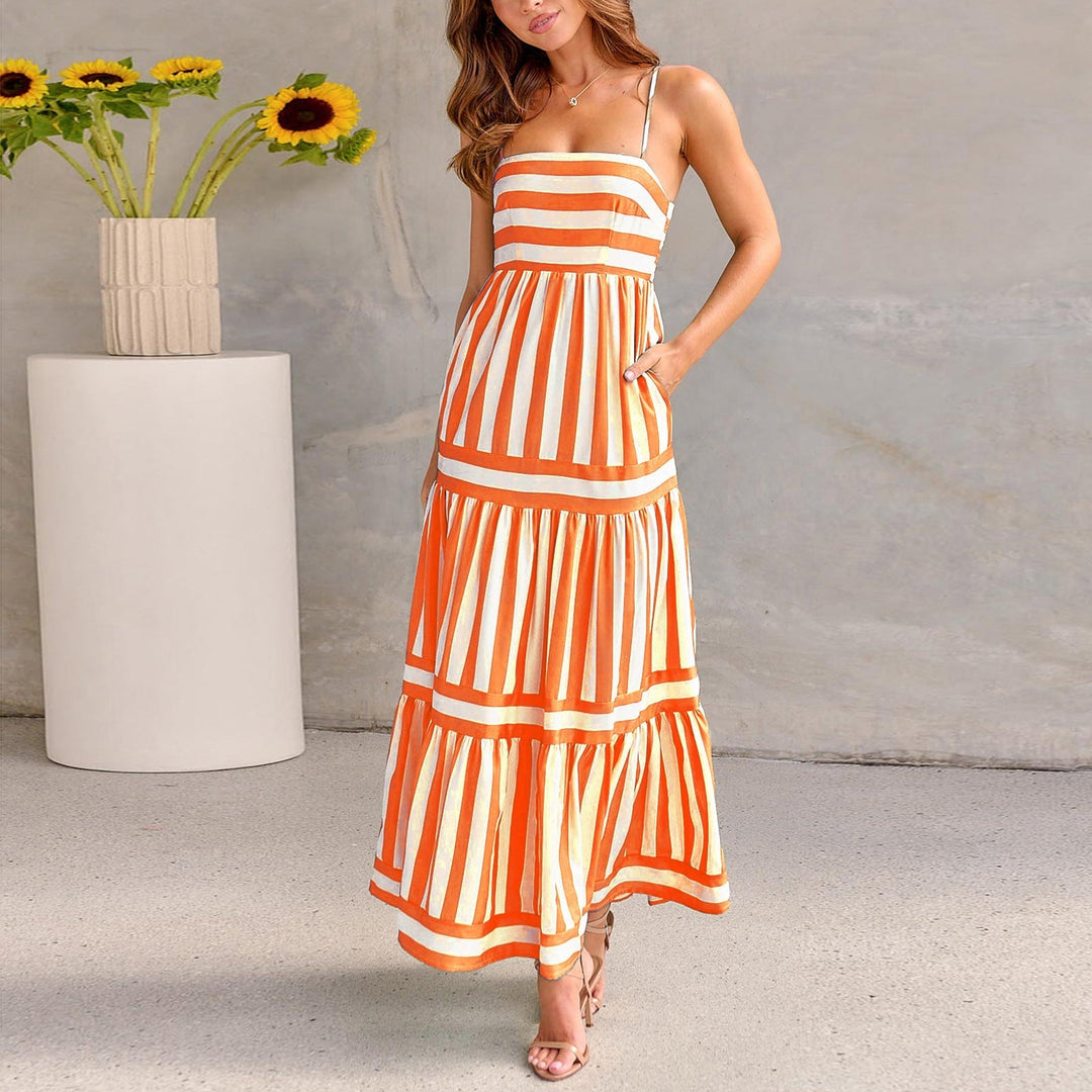 Marisol - Striped Maxi Dress With Straps And Pockets