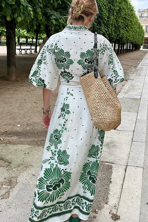 Selena – Floral Print Maxi Shirt Dress