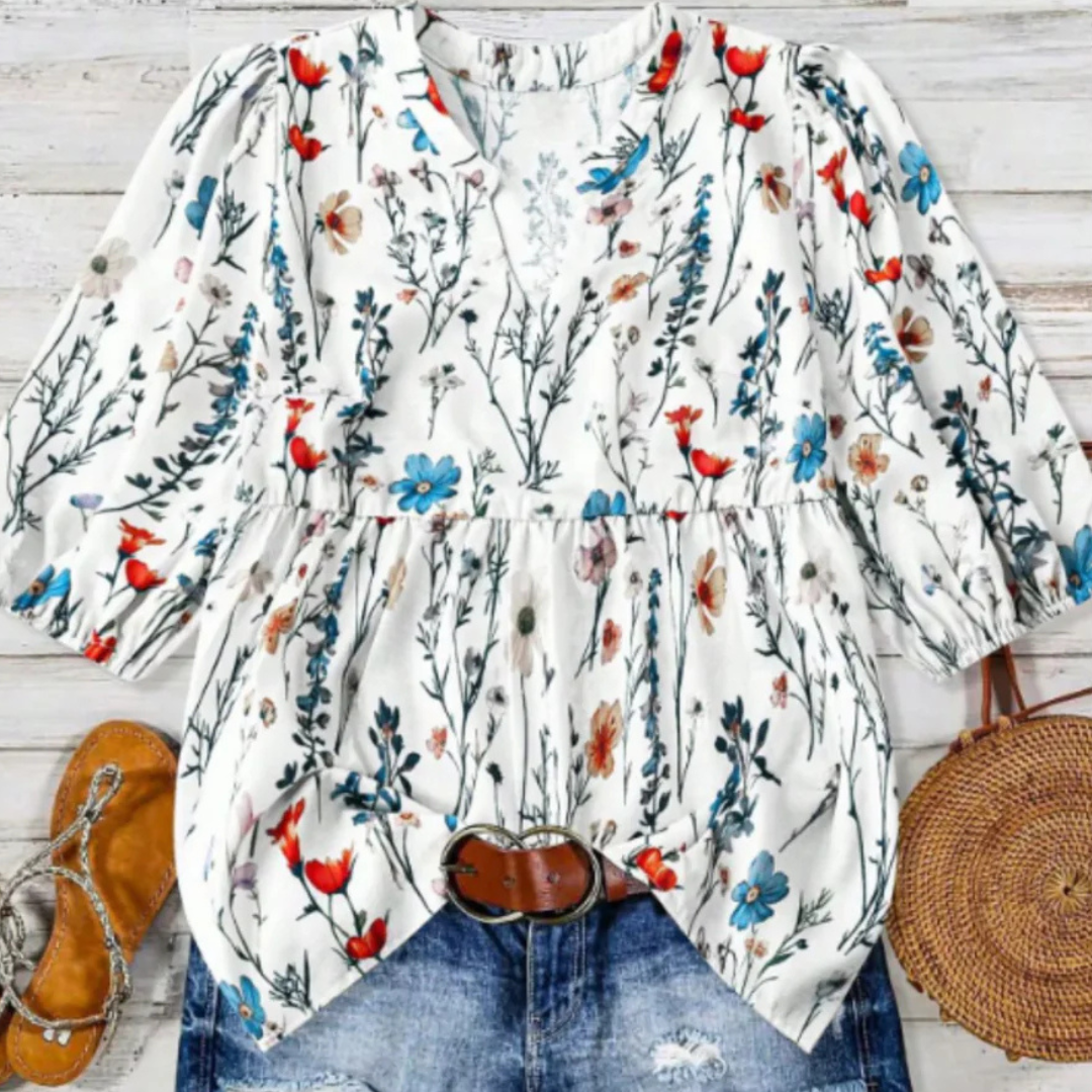 Kate - Vintage Floral Bishop Sleeve Top
