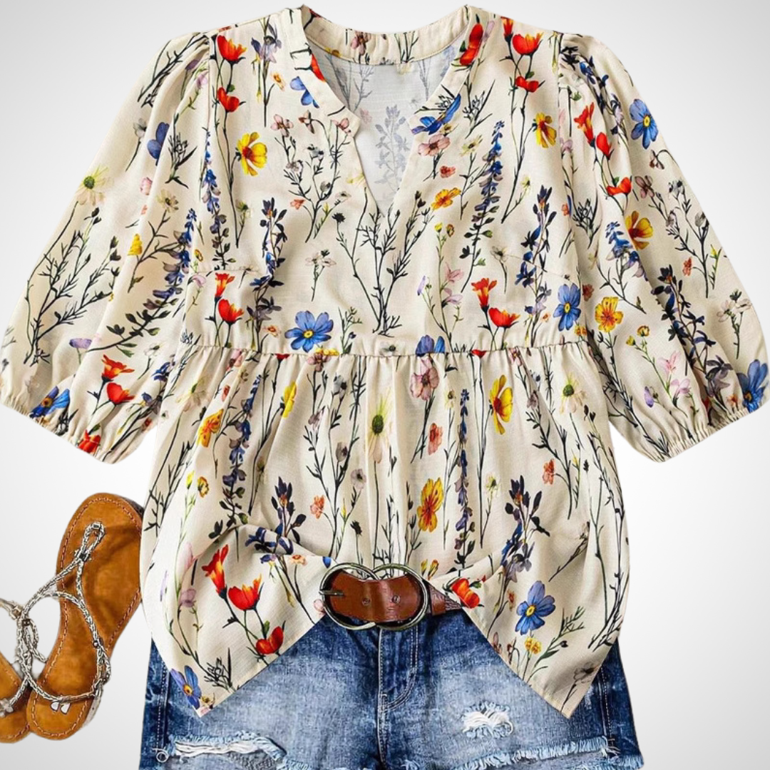 Kate - Vintage Floral Bishop Sleeve Top