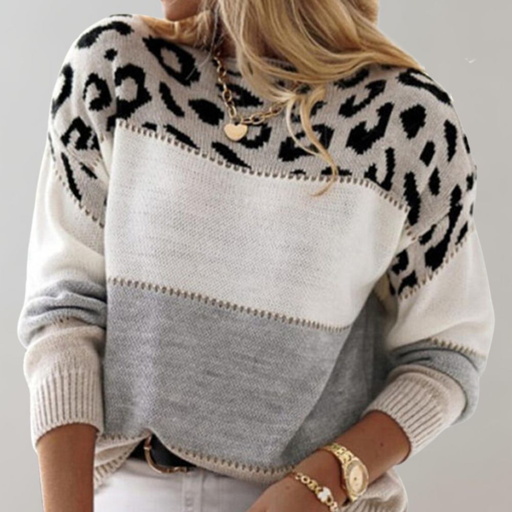 Dolly – Colourblock Leopard Knit Jumper