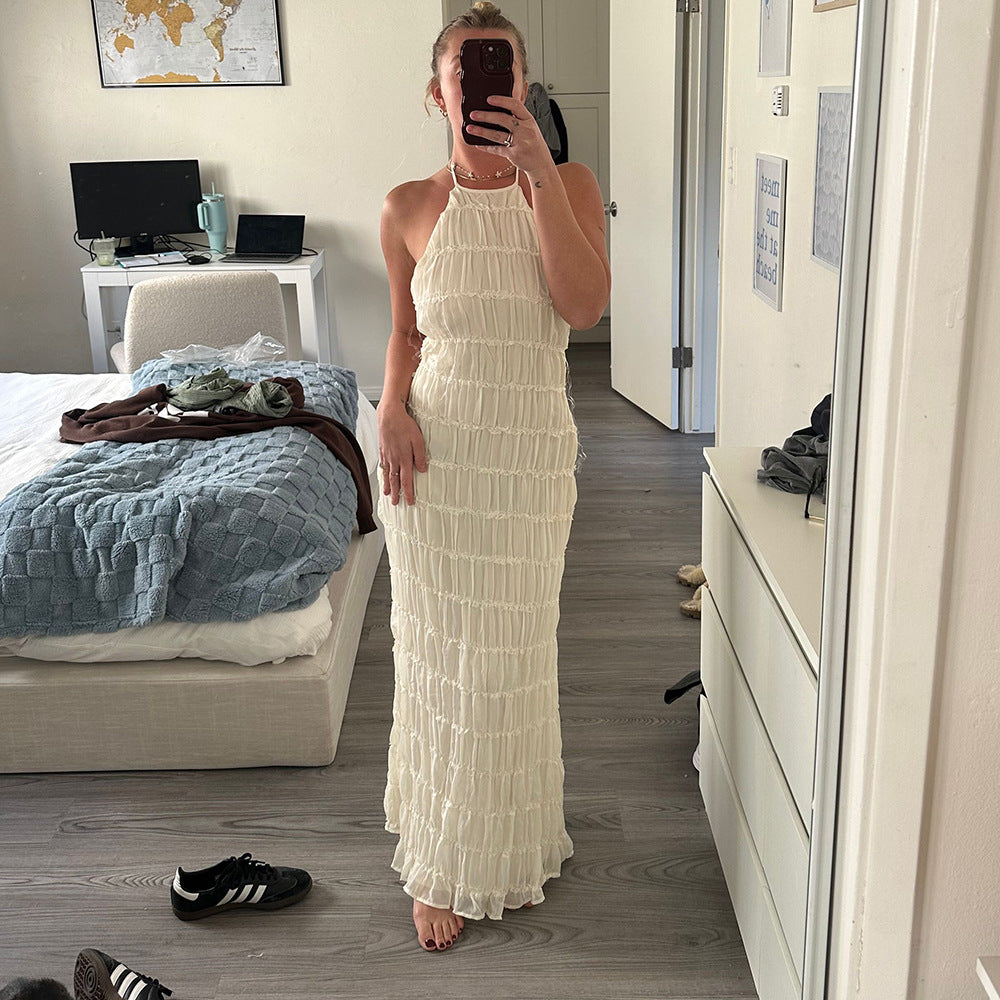 Caroline - Textured Halterneck Maxi Dress