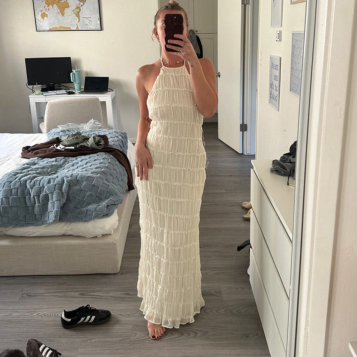 Caroline - Textured Halterneck Maxi Dress
