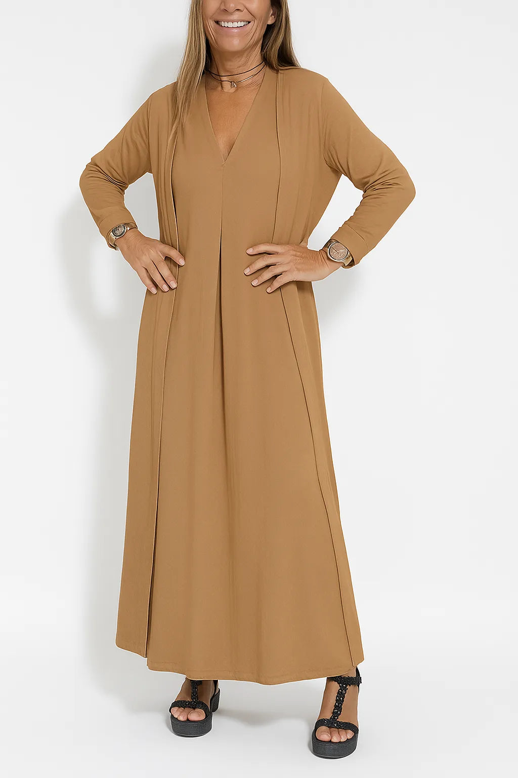 Carmela - Elegant Long Dress With Cardigan
